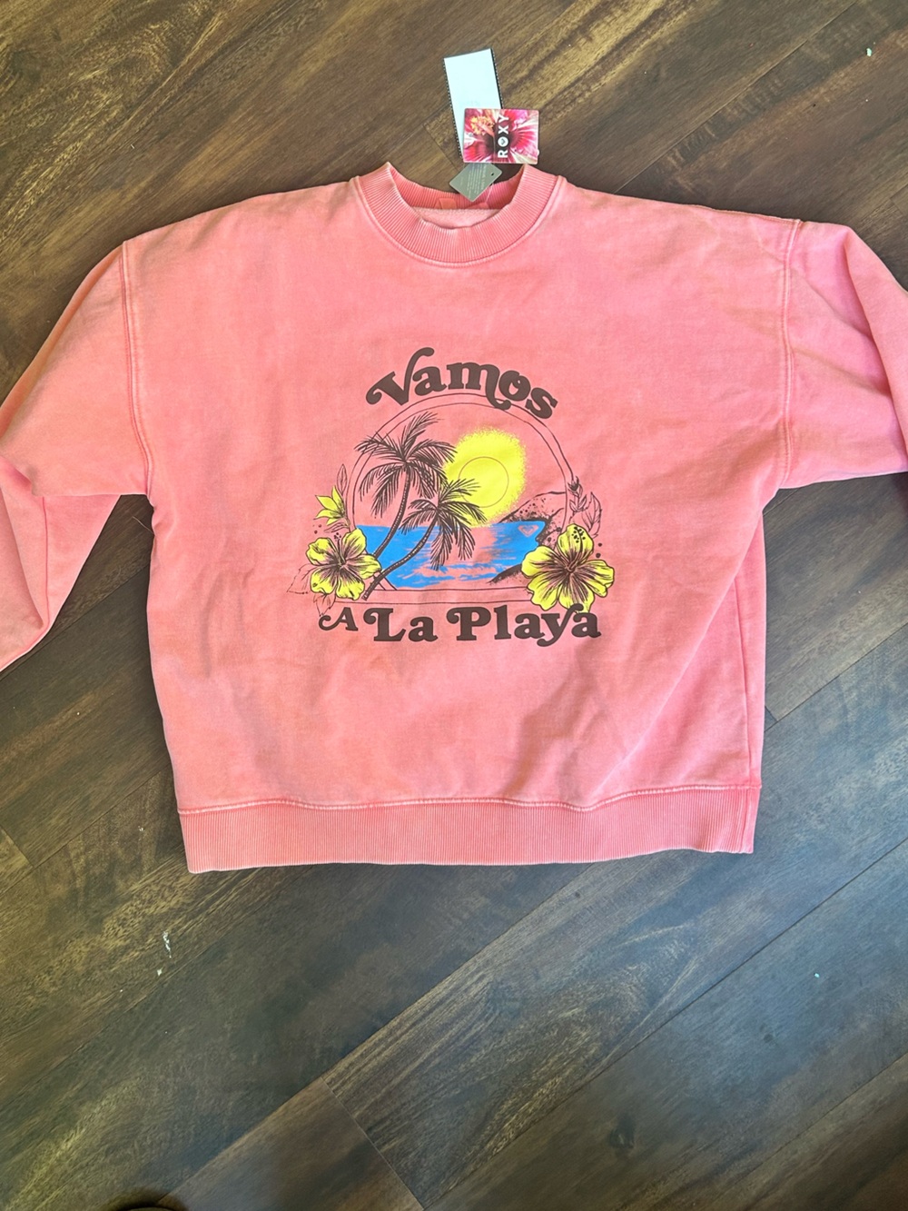 Roxy Coral Sweatshirt with Tropical 'A La Playa' Graphic